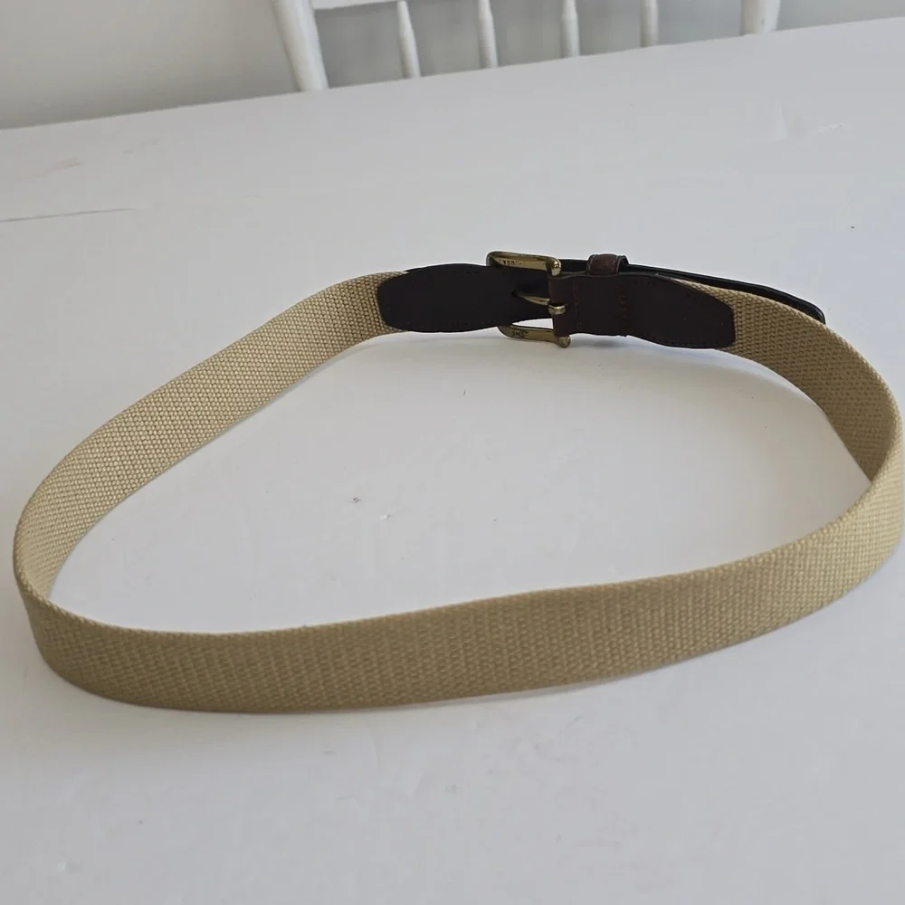 Docker's Woven Canvas Leather Tab Belt Brown Khaki Size 34